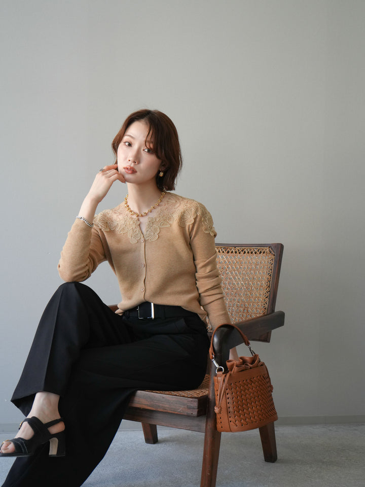 [SET]ショルダーレースニットカーディガン+ショルダーレースニットカーディガン(2set)