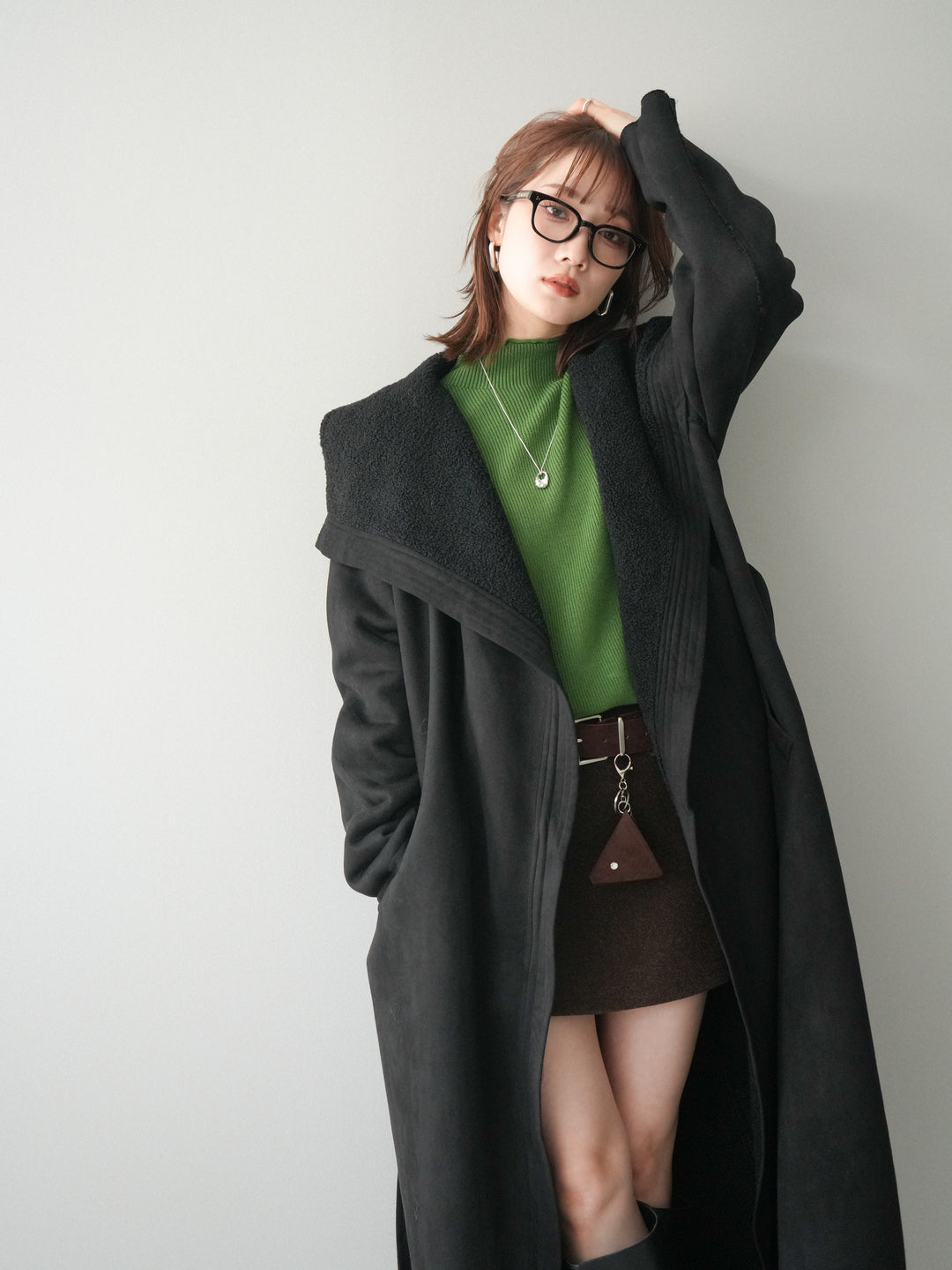 [SET]BIGカラームートンコート+ウールタッチベルト付ミニスカート(2set)