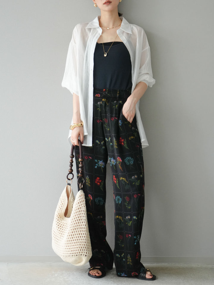 [予約]パッチワークフラワープリントイージーパンツ/ブラック