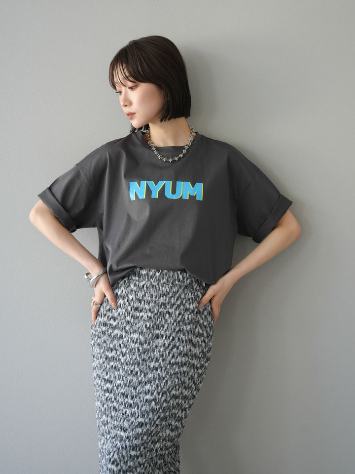 [預訂]“NYUM”標誌印花乾爽觸感棉質T卹/炭灰色
