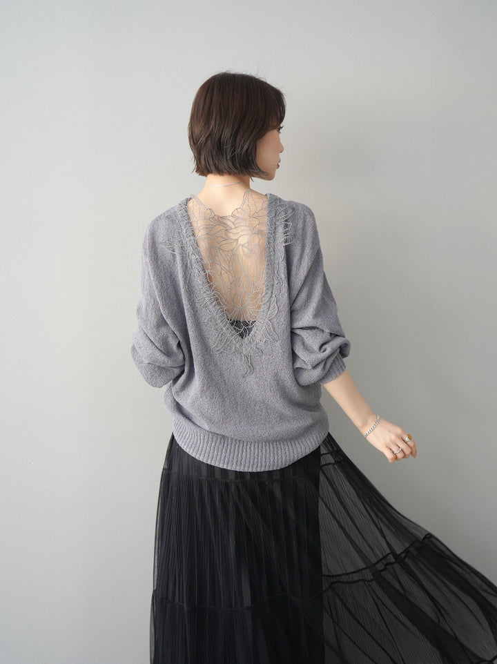 [予約]バックシアーフラワーレースニットプルオーバー/gray
