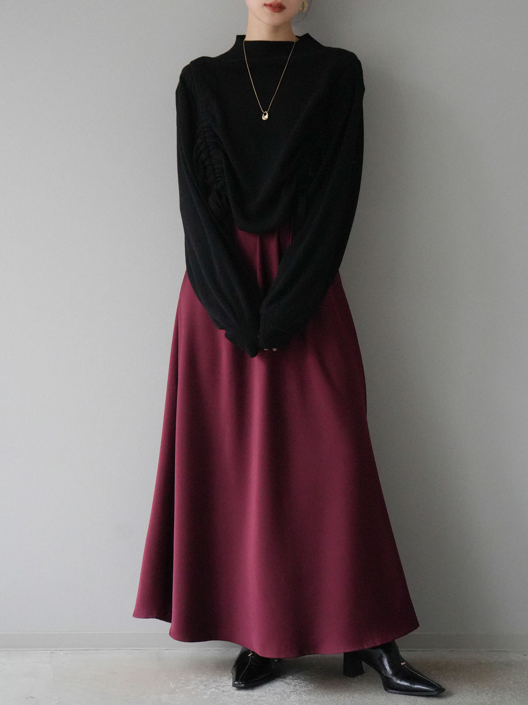 [予約]ドロストボトルネックショートニット/ブラック