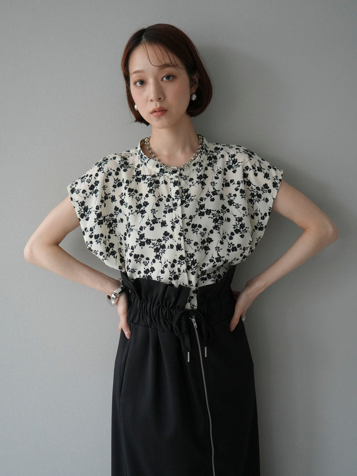 [予約]フラワープリントフレンチスリーブブラウス/アイボリー