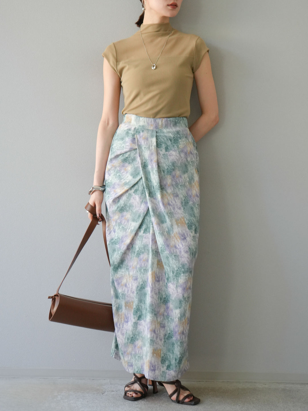 [予約]シアー切替ストレッチトップス/ベージュ