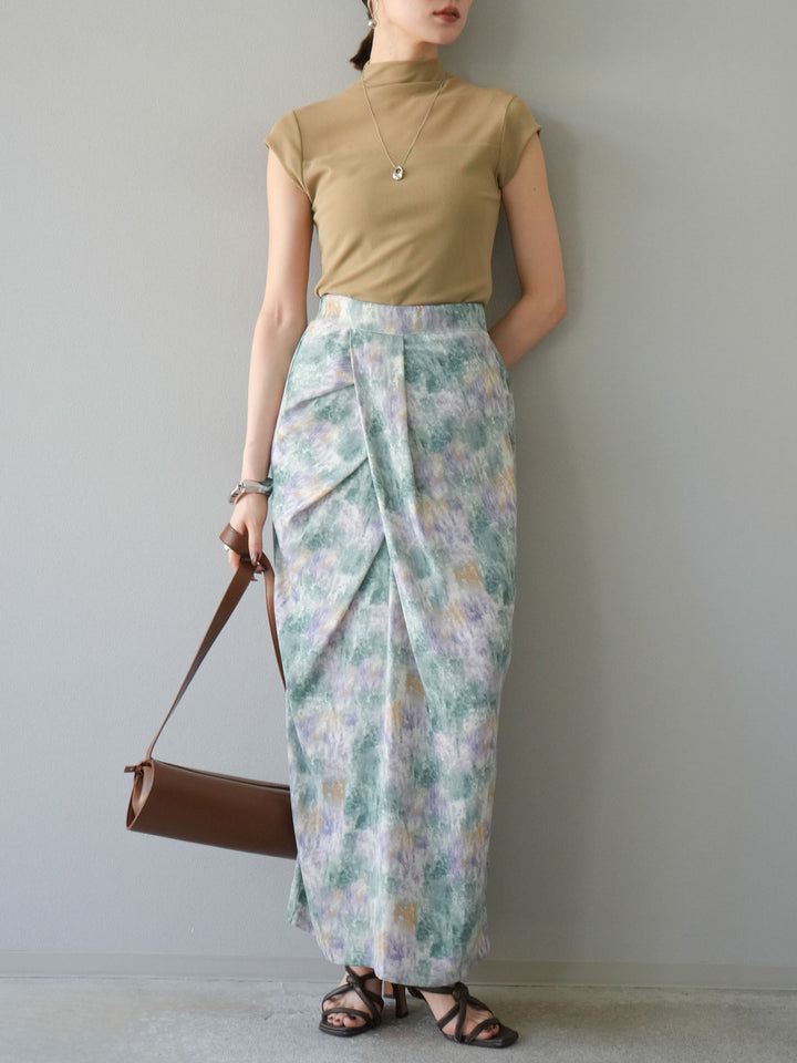 [予約]シアー切替ストレッチトップス/ベージュ