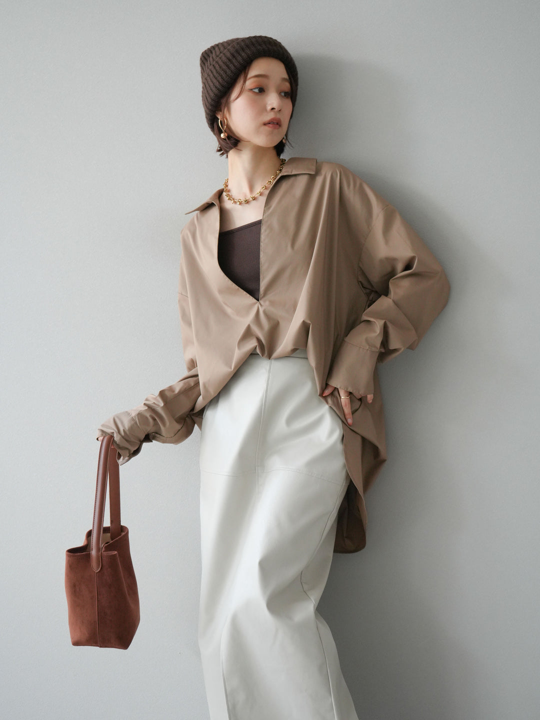 [予約]ブロードディープスキッパーブラウス/ベージュ