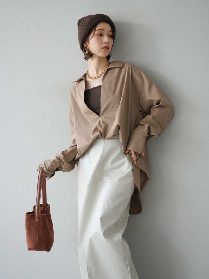 [予約]ブロードディープスキッパーブラウス/ベージュ
