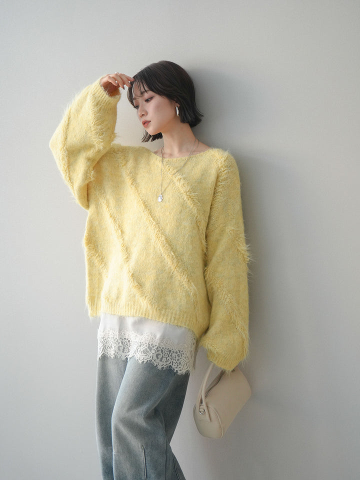 [予約]シャギーデザインニットプルオーバー/yellow