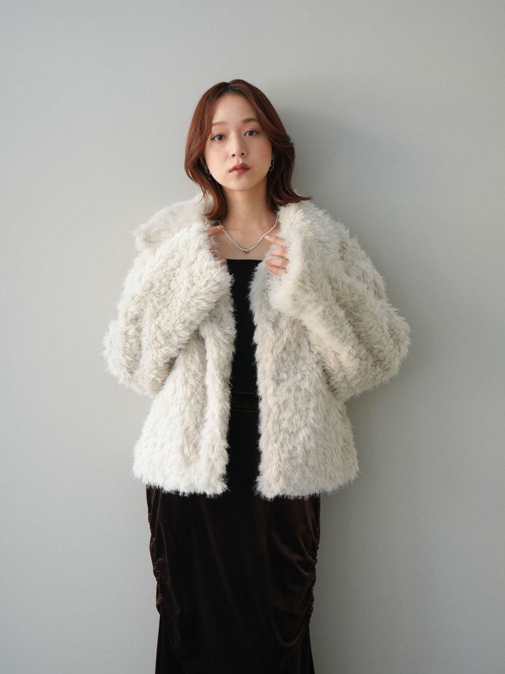 [SET]フェイクファー襟付きショートブルゾン+ギャザーベロアスカート(2set)