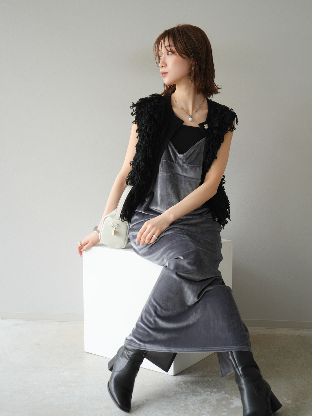 [予約]前開きループニットベスト/ブラック