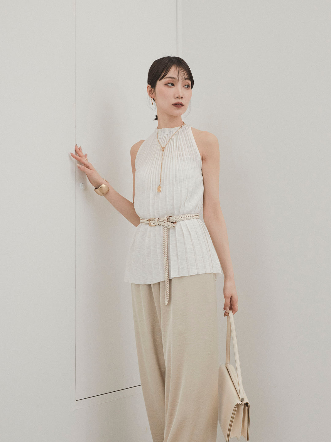 [予約]プリーツニットキャミソール/アイボリー