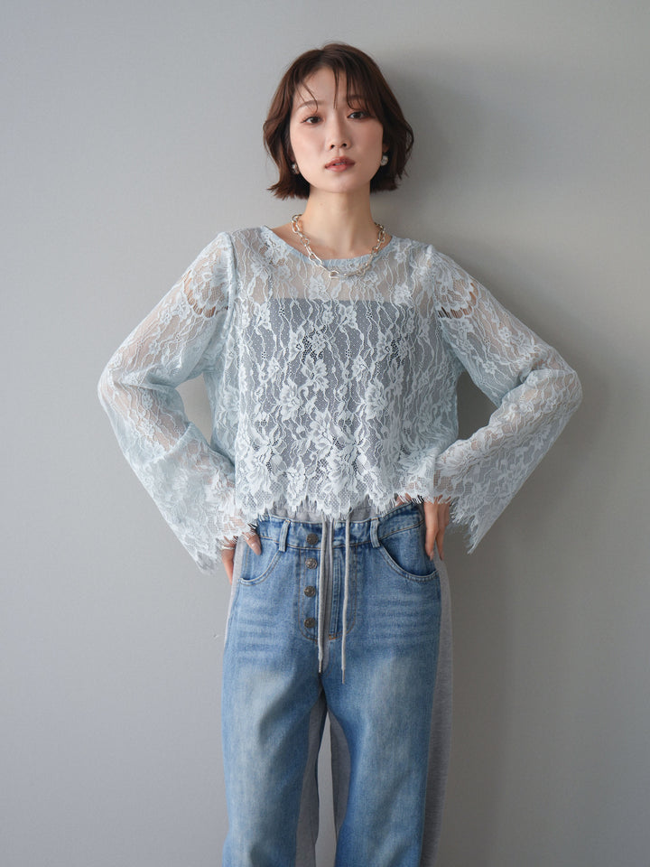 [SET]2WAYスリーブレーストップス+選べるアクセセット(2set)