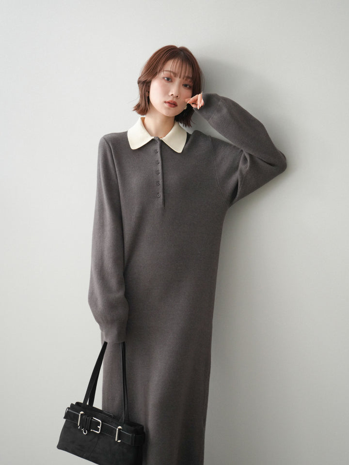[SET]配色ポロニットワンピース+配色ポロニットワンピース(2set)
