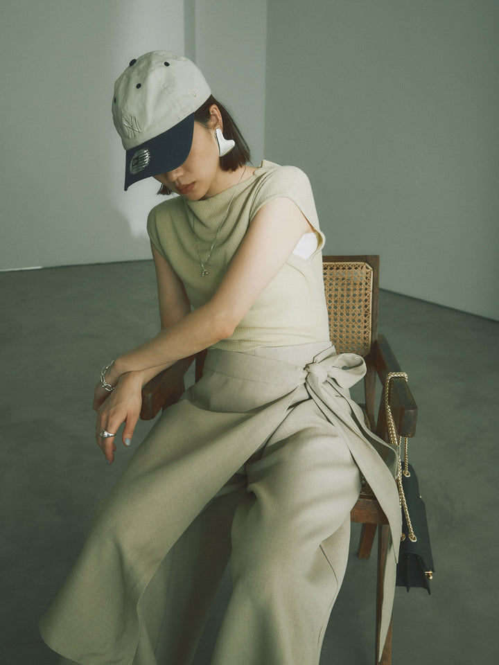 [予約]プチネックノースリーブリブニットトップス/ピスタチオ