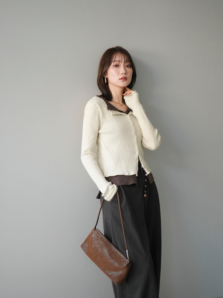 [予約]配色レイヤードリブニットカーディガン/ivory