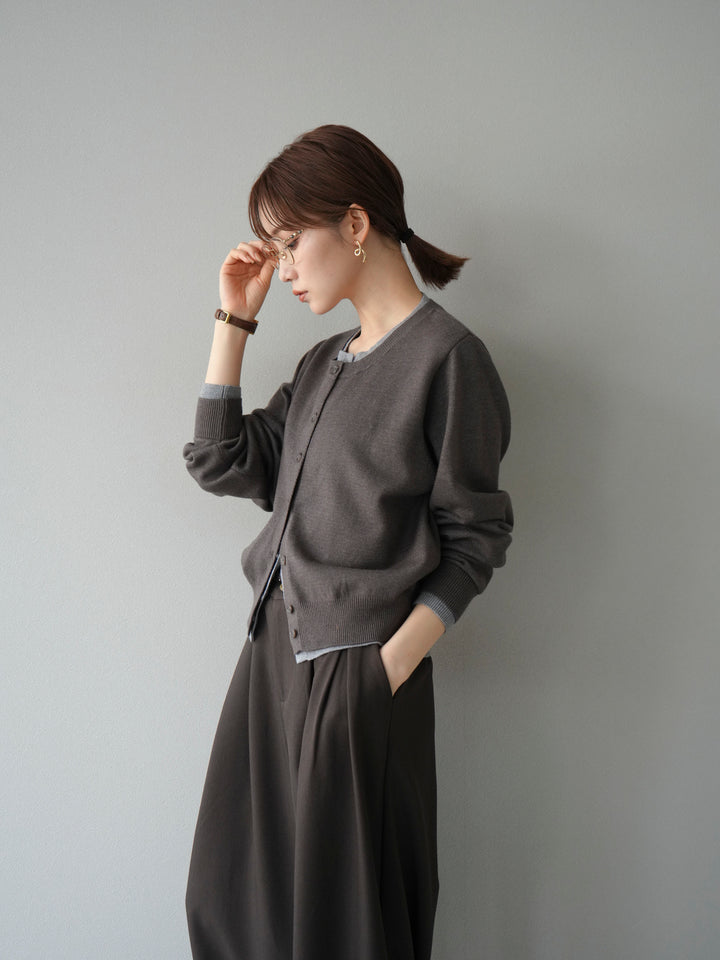 【SET】同色系疊穿開襟衫+雙褶寬褲（2件組）