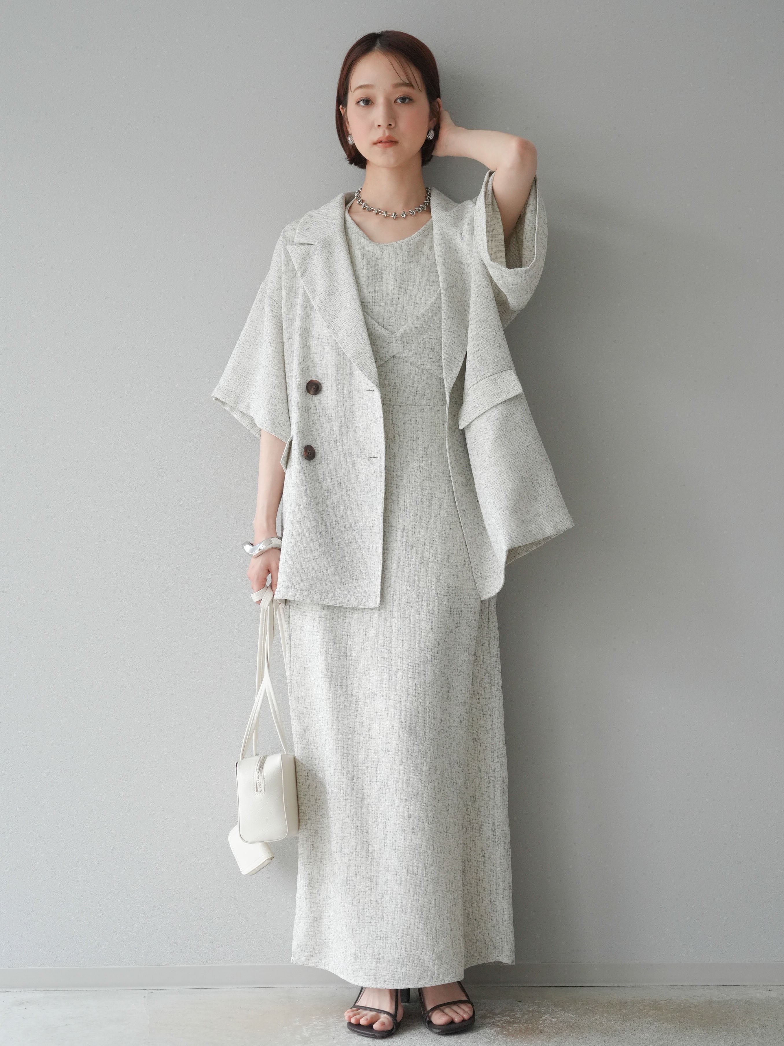 予約]サマーツイードレイヤードキャミワンピース/アイボリー