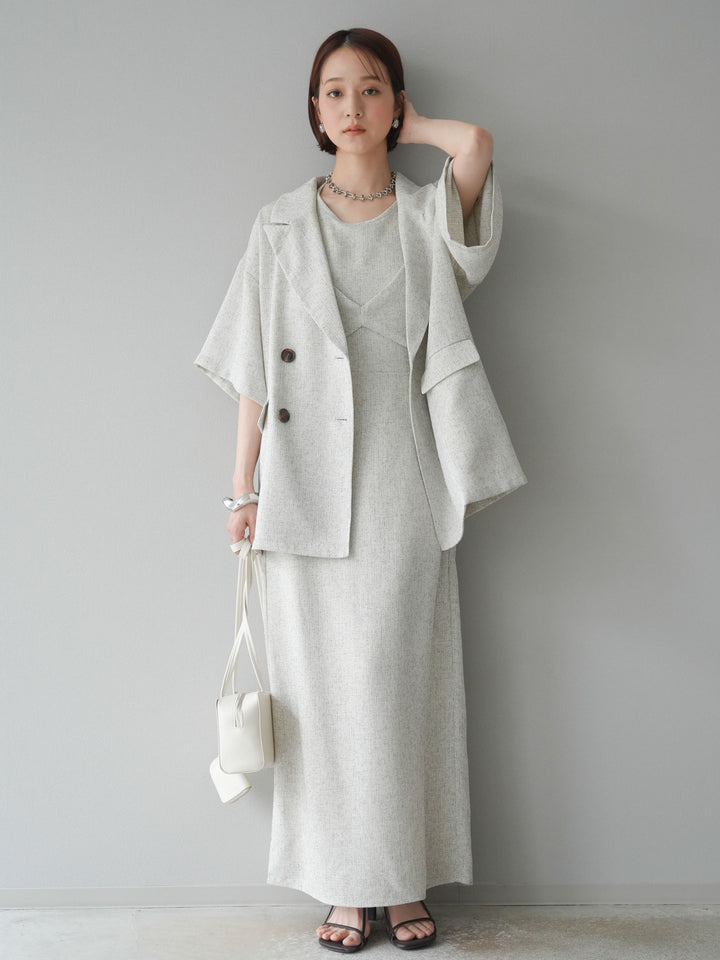 [預購] 夏季粗花呢層疊吊帶洋裝/象牙白