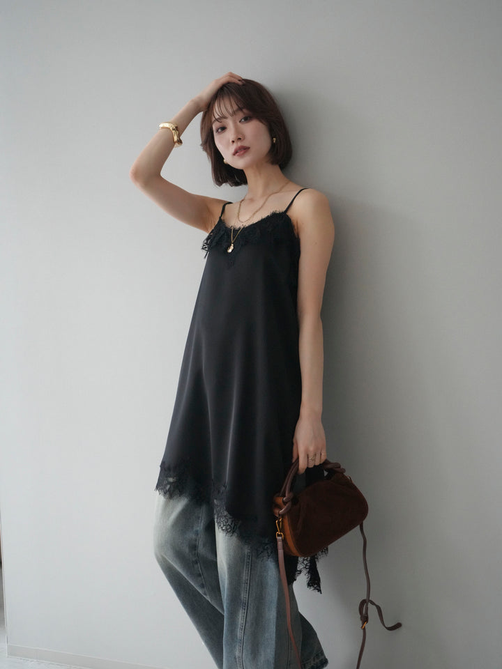 [SET]アシンメトリーサテンレースキャミソール+アシンメトリーサテンレースキャミソール(2set)