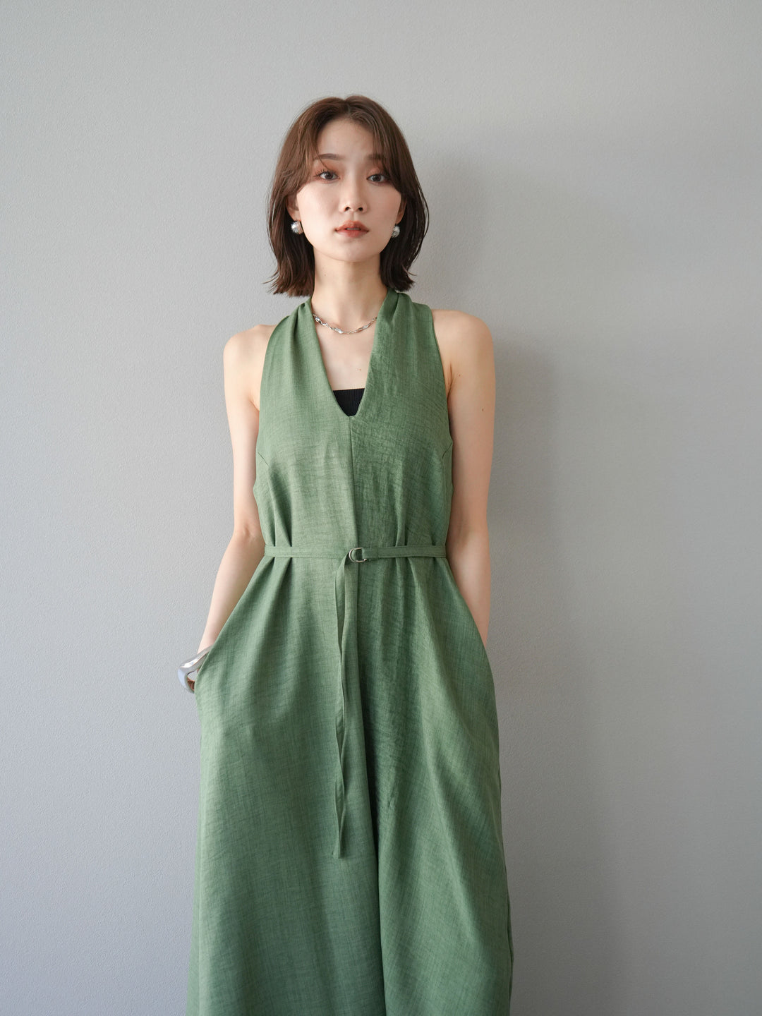 [予約]ループデザインムラ染めワンピース/グリーン