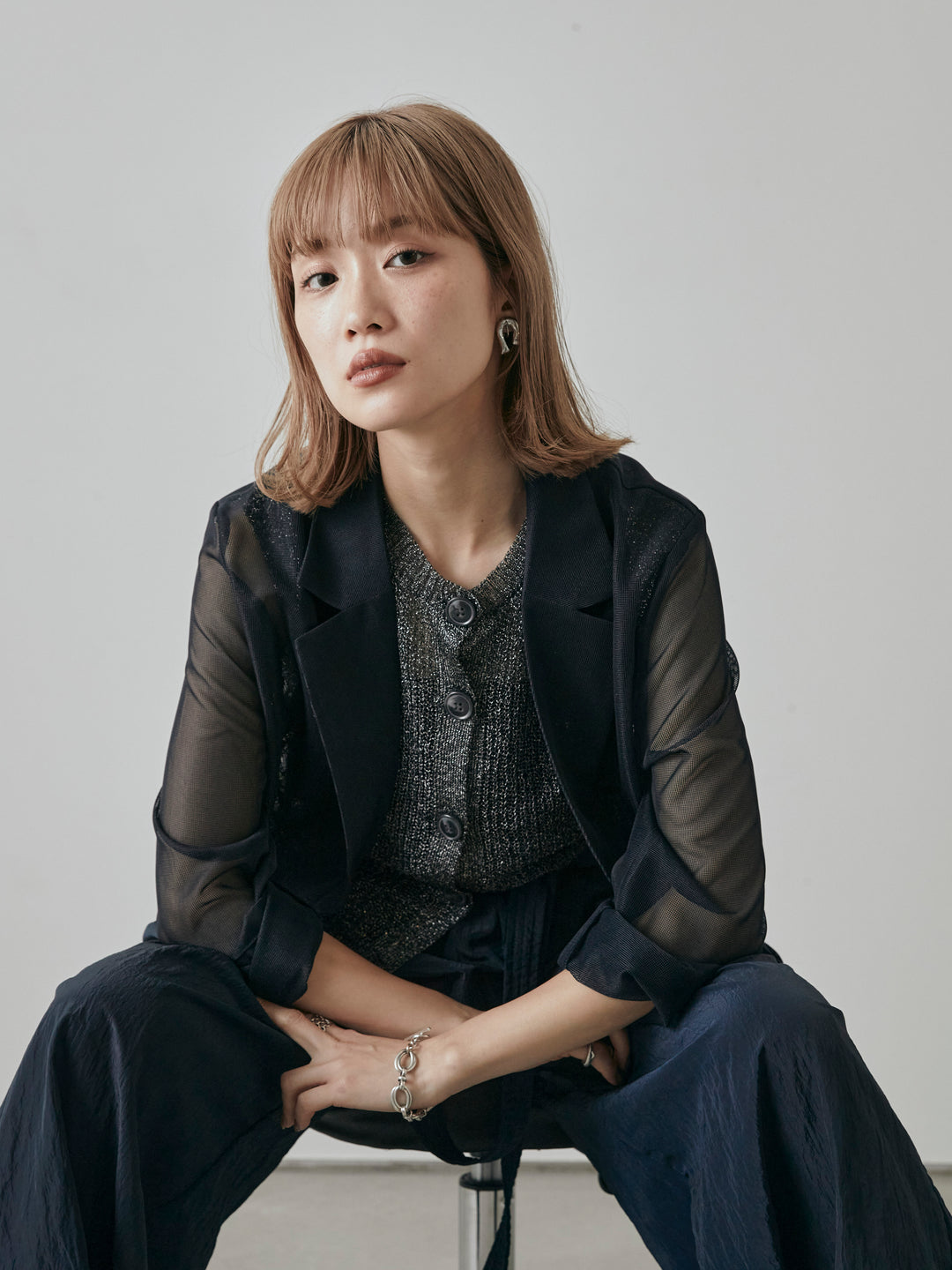 [予約]メッシュテーラードジャケット/ネイビー