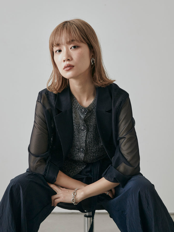 [予約]メッシュテーラードジャケット/ネイビー