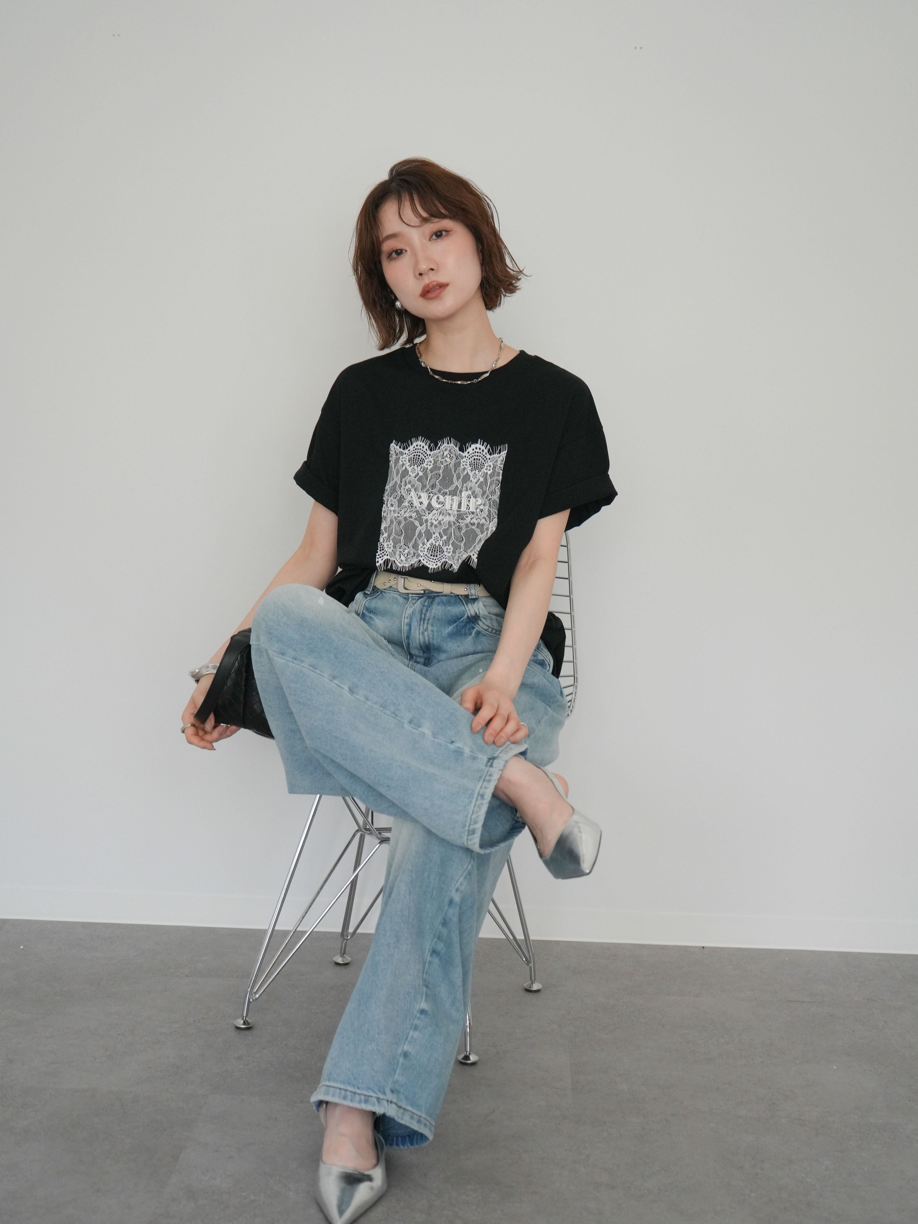 予約]レースコラージュロゴTシャツ/black – Lumier
