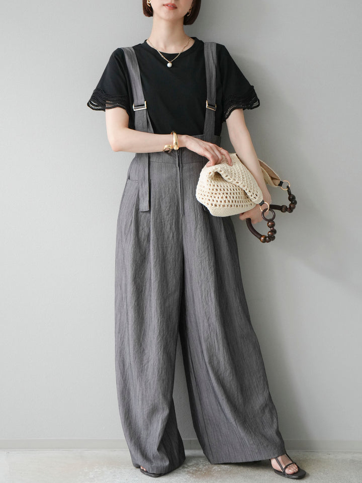 [予約]ストリングデザインハイウエストサロペット/チャコール