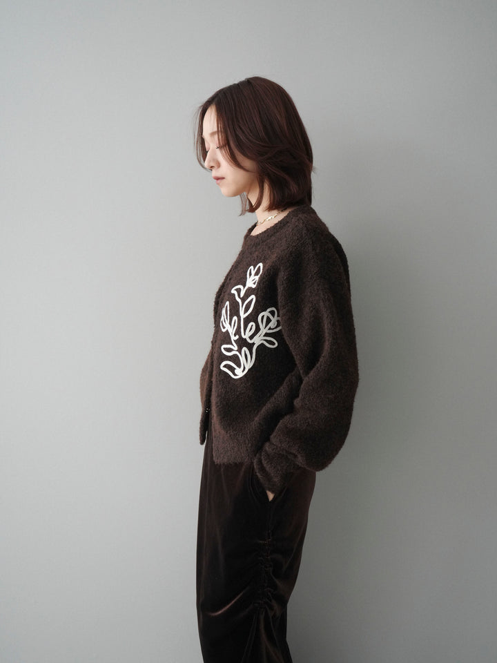 [SET]テープ刺繍ホック開きブークレニットカーディガン+選べるアクセセット(2set)