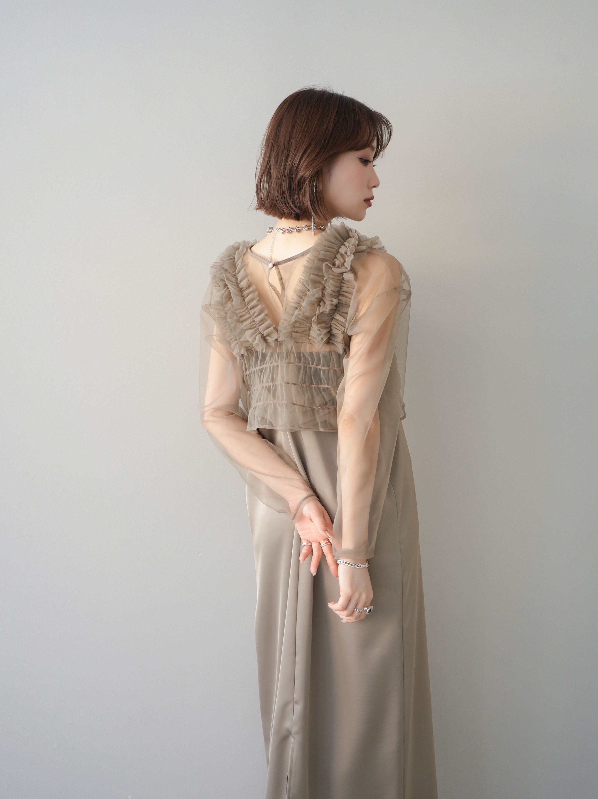 予約]チュールフリルアンサンブルキャミソールドレス 3点SET/beige