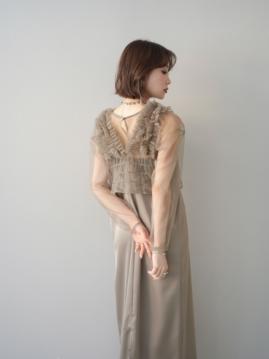 [予約]チュールフリルアンサンブルキャミソールドレス 3点SET/beige