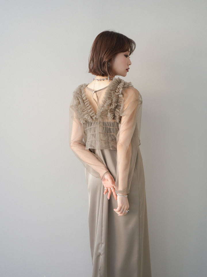 [予約]チュールフリルアンサンブルキャミソールドレス 3点SET/beige