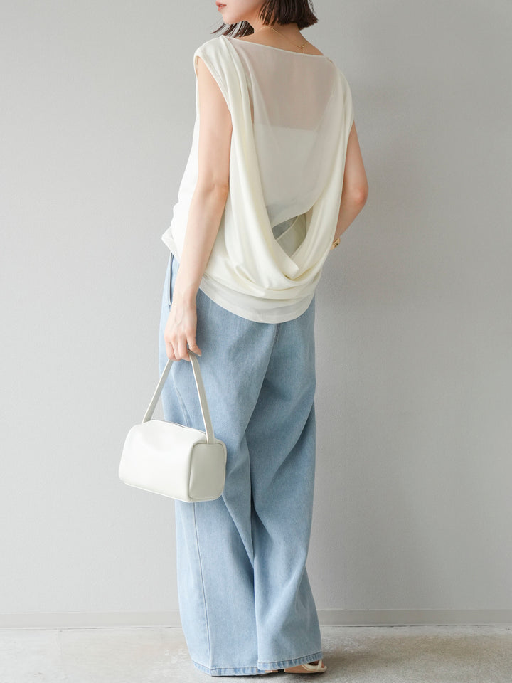 [預訂] 雙向透視多層垂墜上衣/象牙色