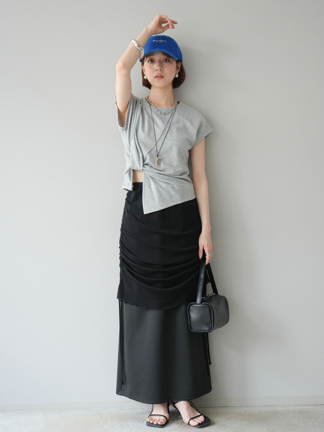 [予約]シアーレイヤードタイトスカート/ブラック