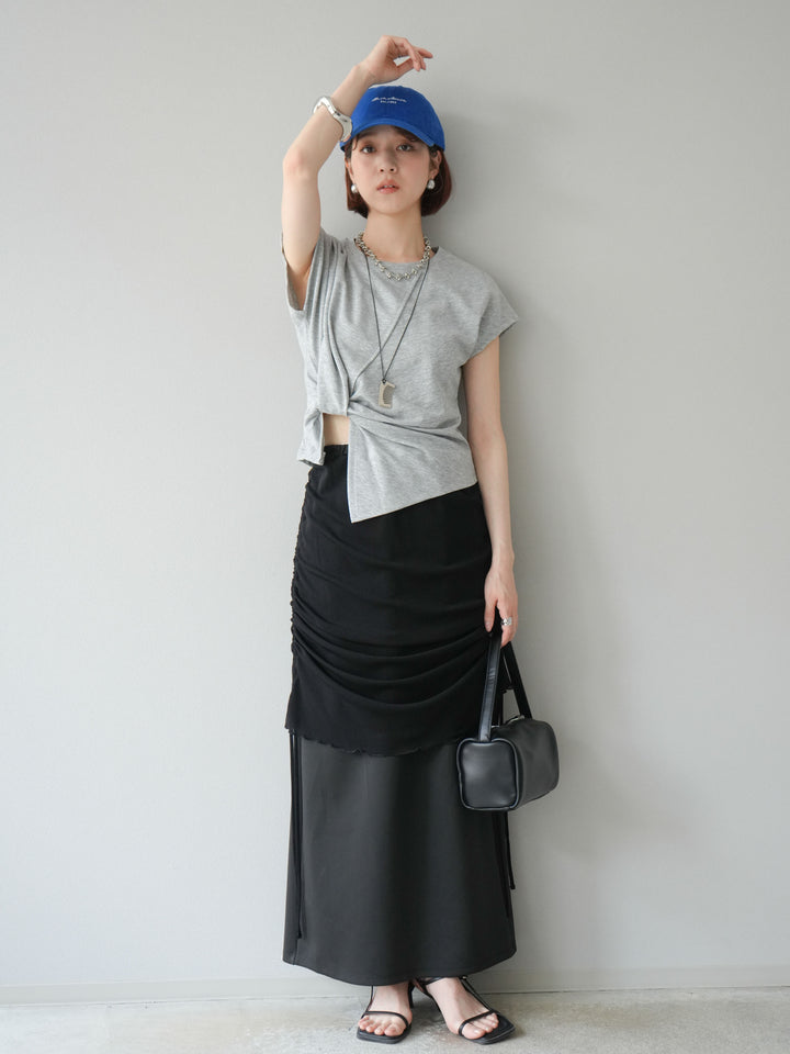 [予約]シアーレイヤードタイトスカート/ブラック