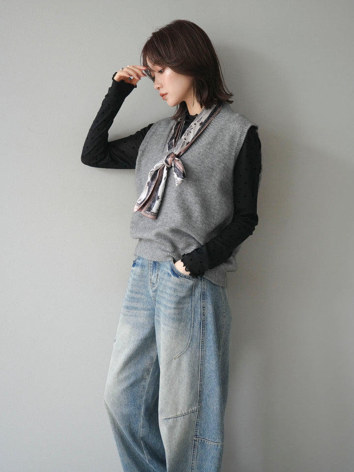 [予約]スカーフ付きニットベスト/gray