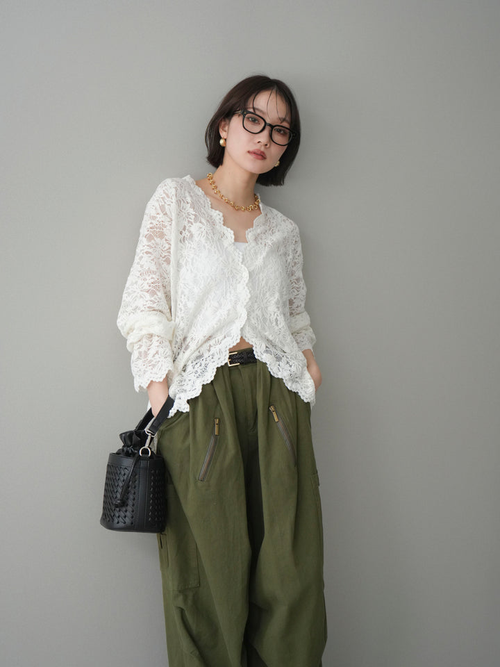 [SET]Vネックレースブラウス+選べるアクセセット(2set)