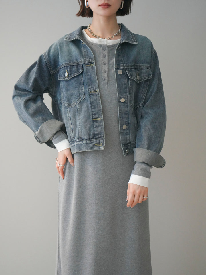 [SET]配色レイヤードヘンリーネックカットリブワンピース+配色レイヤードヘンリーネックカットリブワンピース(2set)