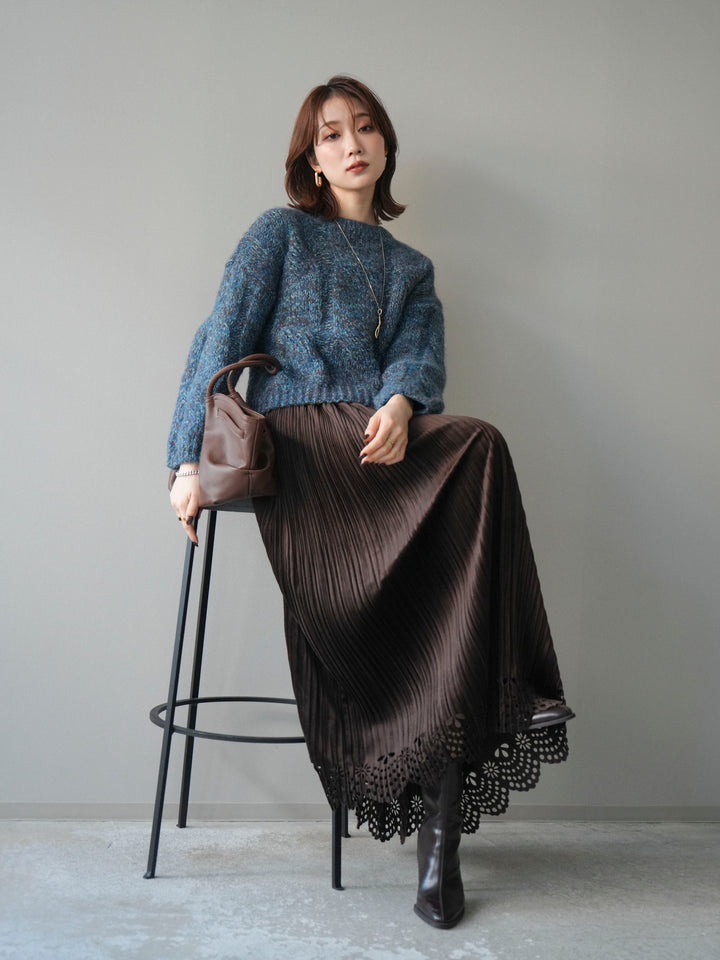 [予約]ワイドケーブルミックスニットプルオーバー/blue