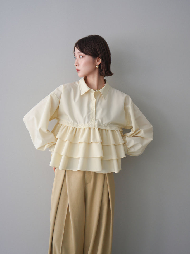 [SET]ブロードティアードショートシャツ+TRツイルデザインタックワイドパンツ(2set)