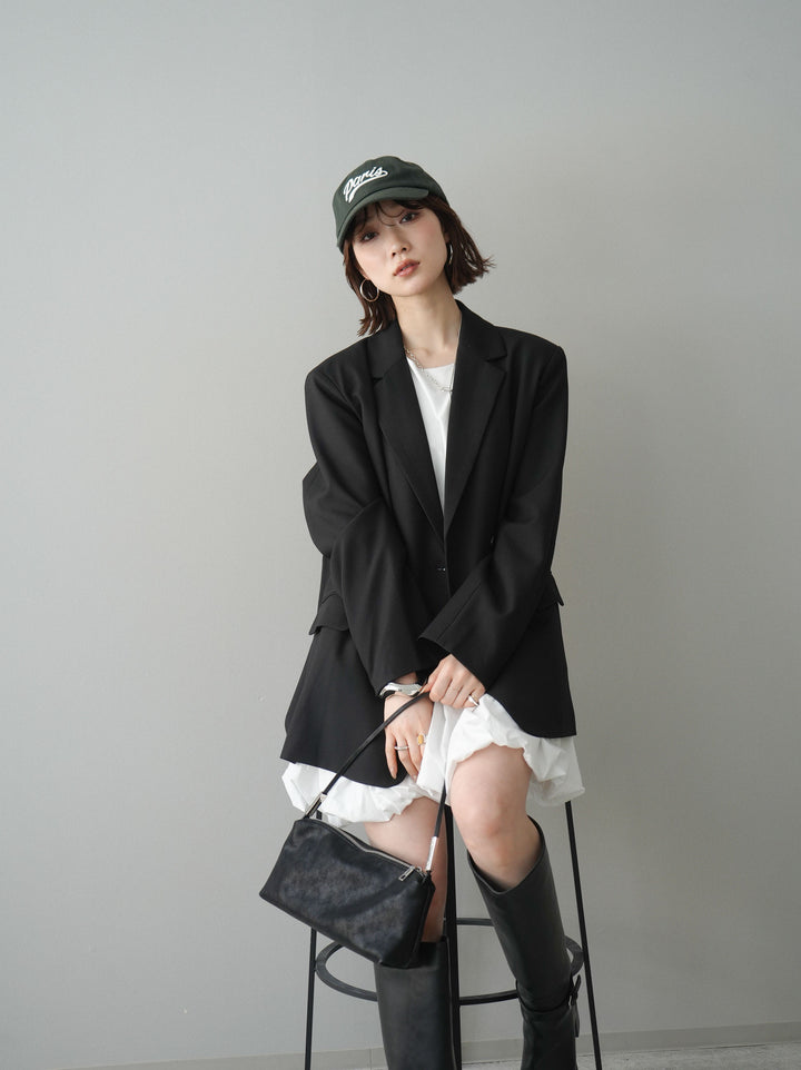 [SET]ノースリバルーンミニワンピース+ダブルブレストオーバージャケット(2set)