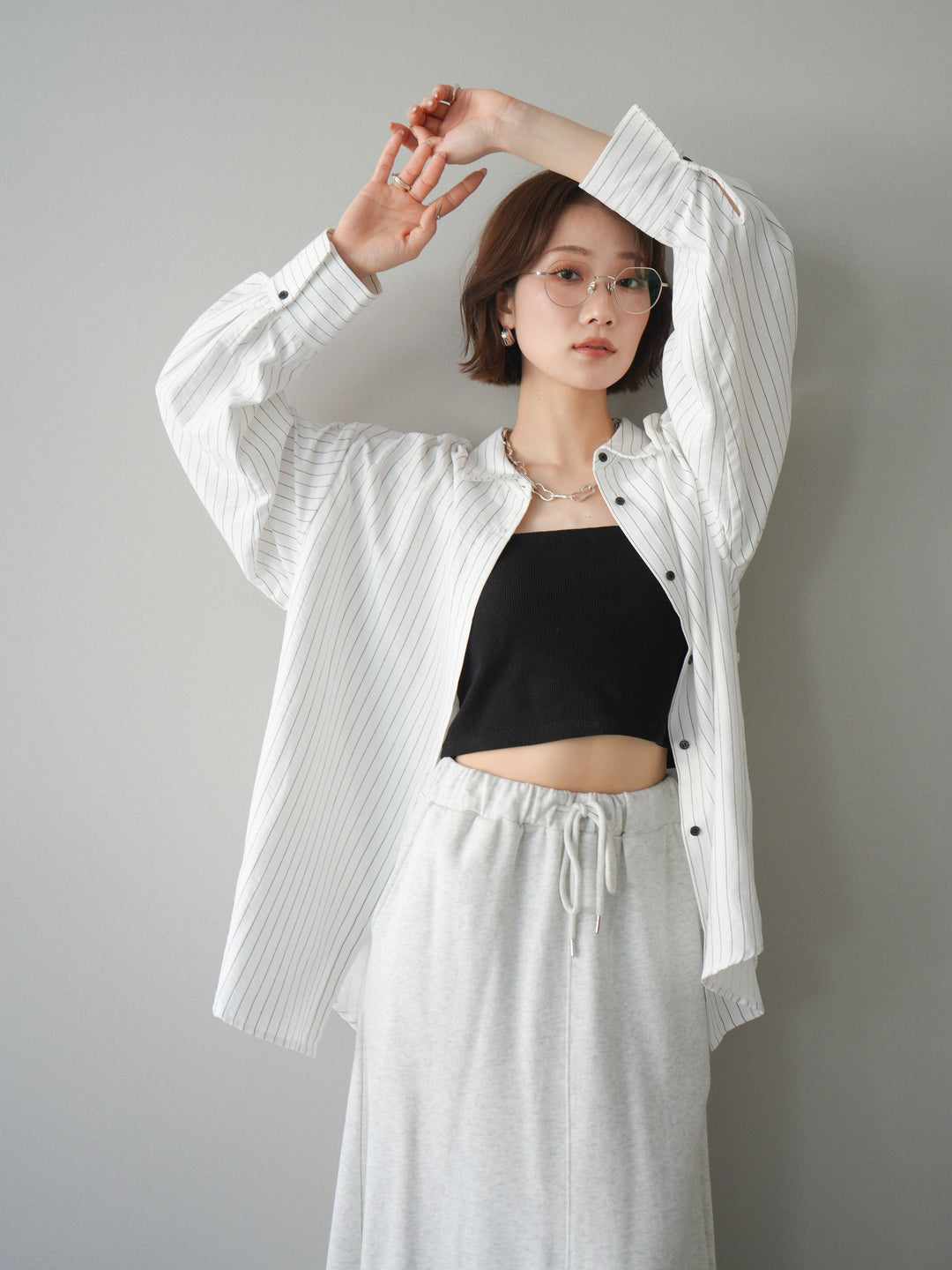 [SET]2WAYカシュクールストライプブラウス+選べるアクセセット(2set)