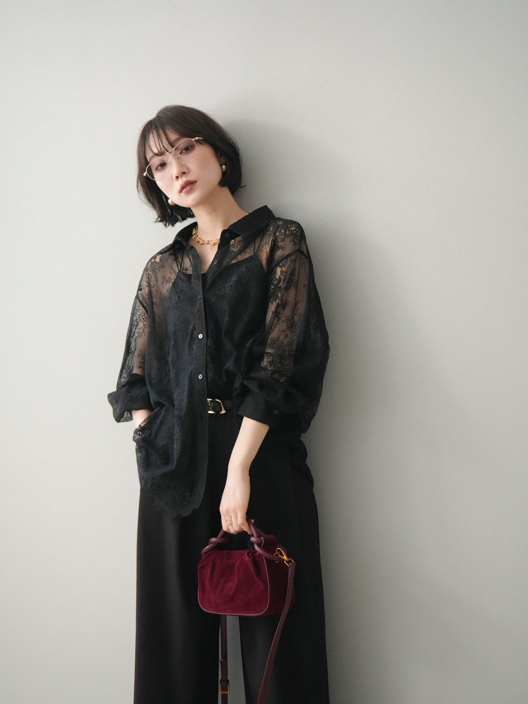 [SET]総レースボリュームスリーブシャツ+総レースボリュームスリーブシャツ(2set)