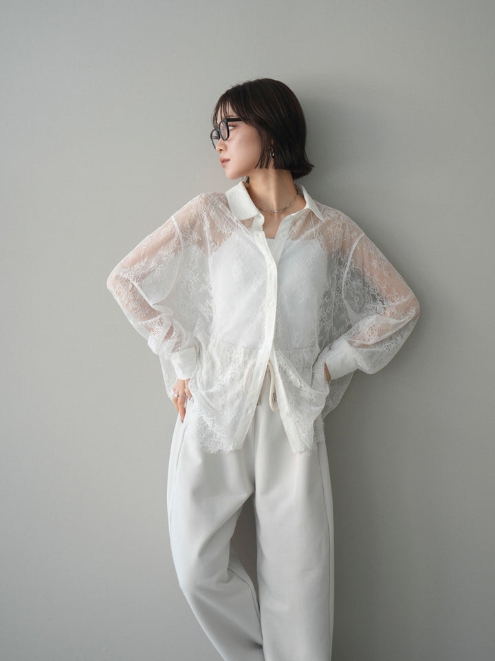 [予約]総レースボリュームスリーブシャツ/off