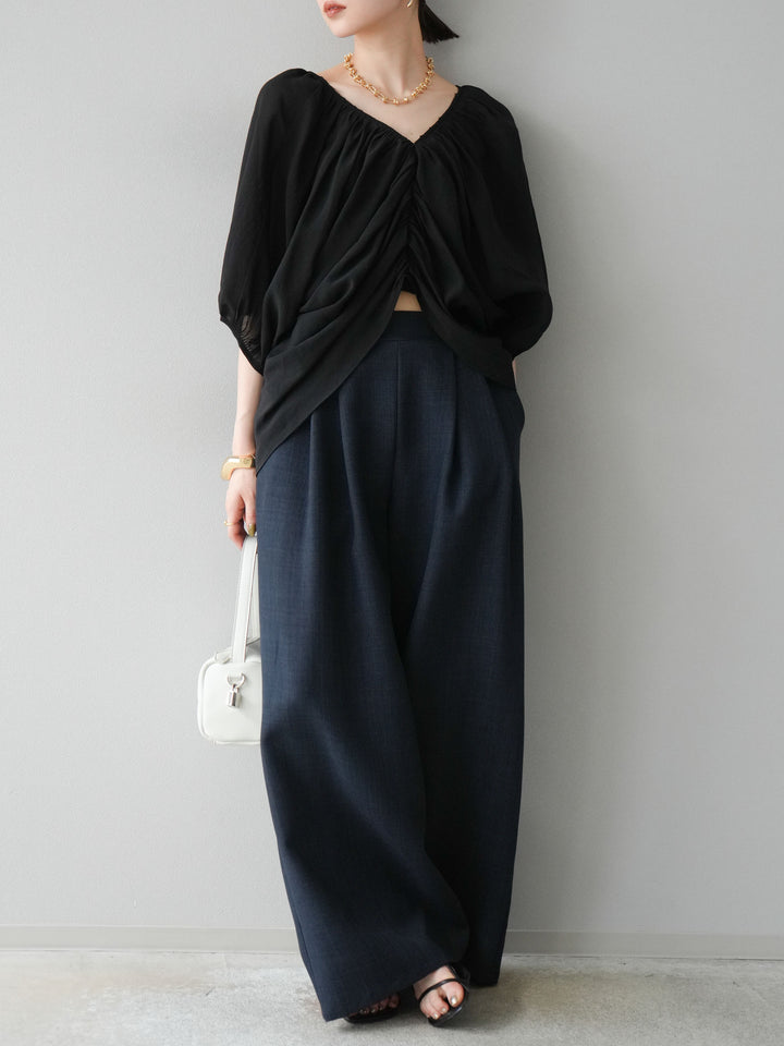 [予約]ボリュームスリーブシアータックブラウス/ブラック