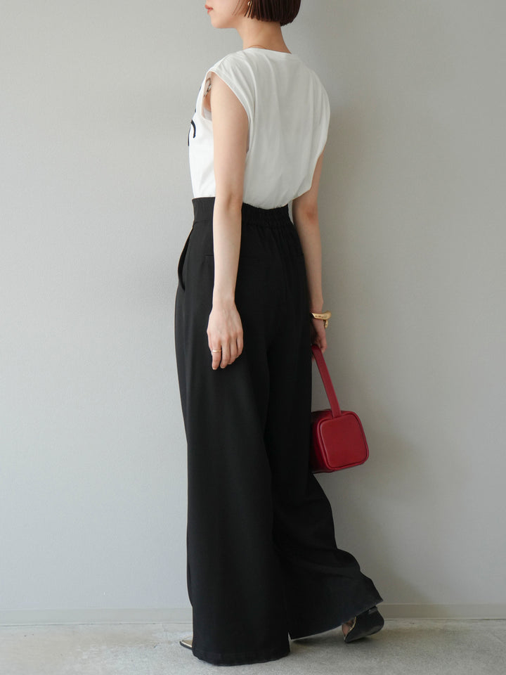 [SET]コード刺繍フレンチスリーブTシャツ+ジップタックワイドパンツ(2set)