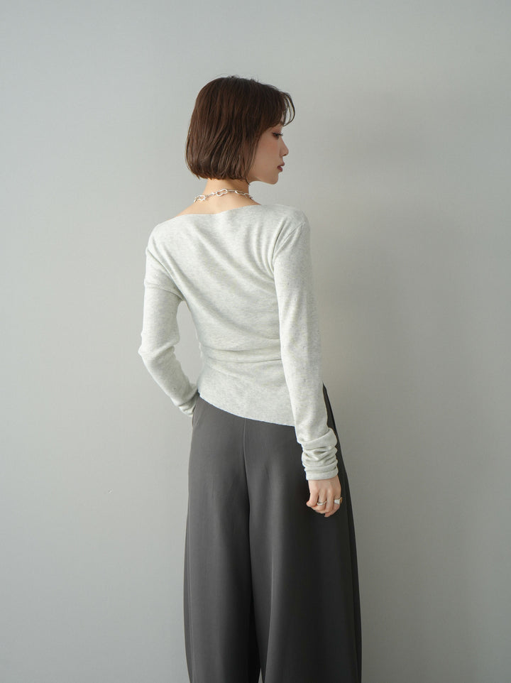 [予約]ラインストーンアシンメトリーニットトップス/gray