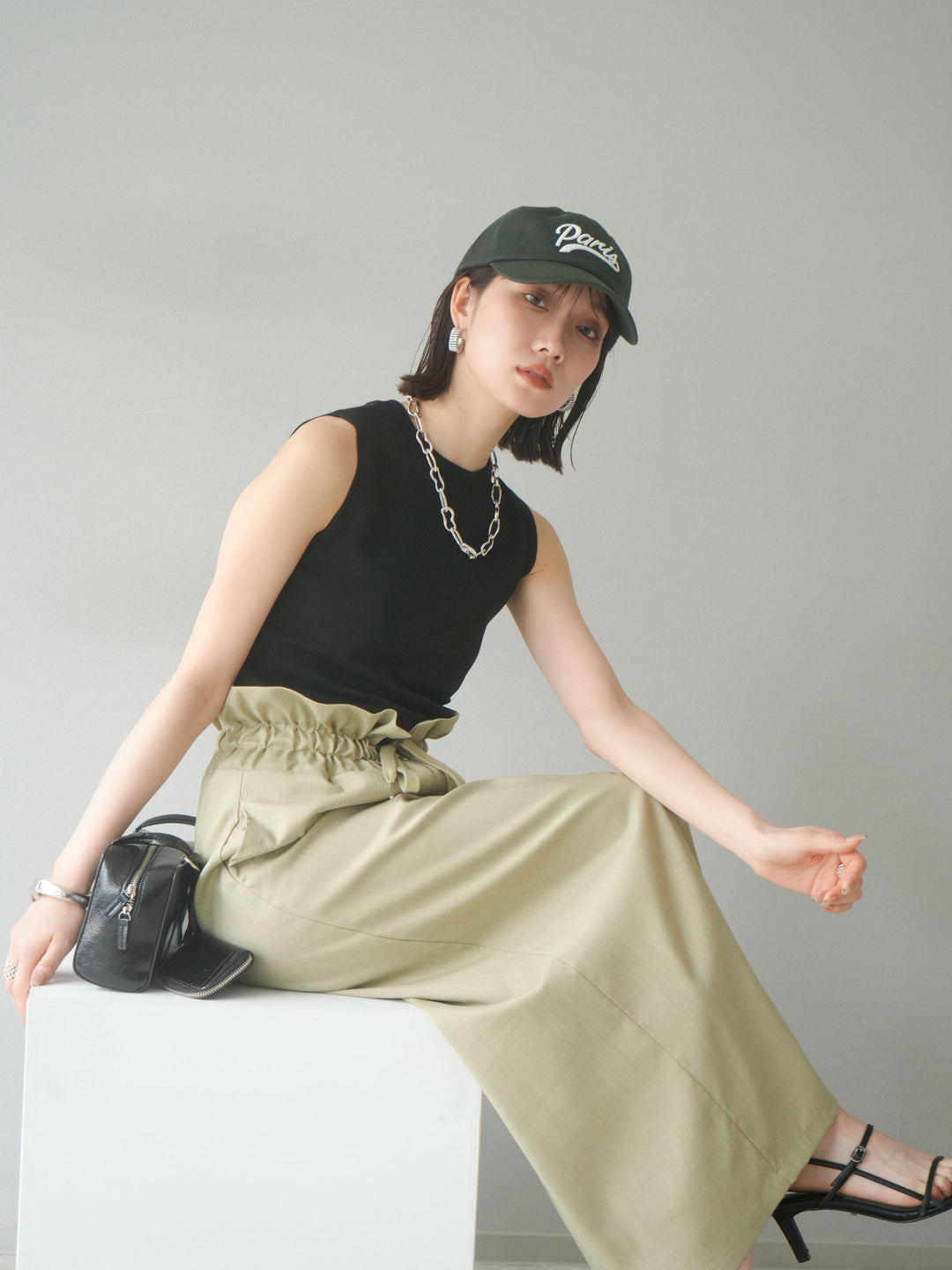 [予約]レーヨンニットタンクトップ/ブラック