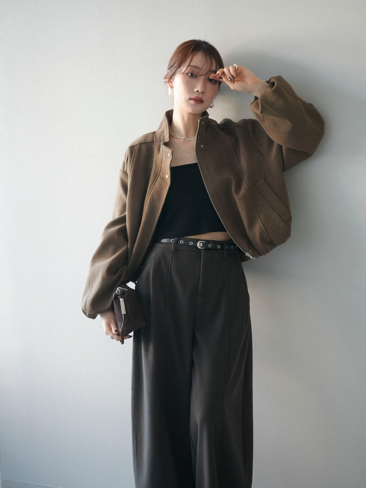 [予約]タックデザインジップブルゾン/brown