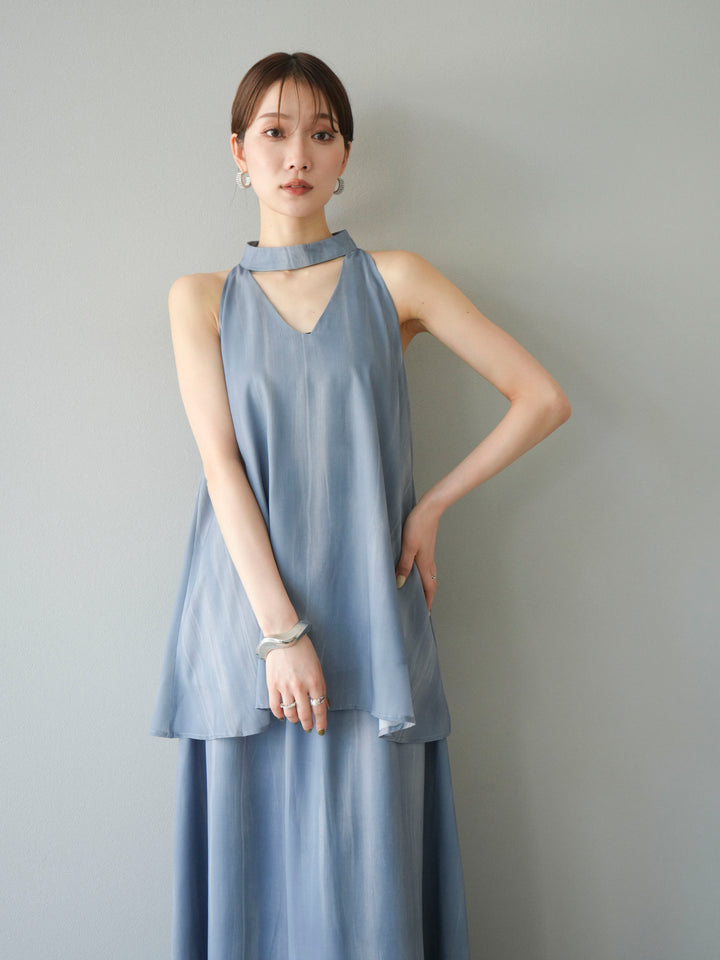 [SET] 細膩花紋V領襯衫＆喇叭裙（2套）